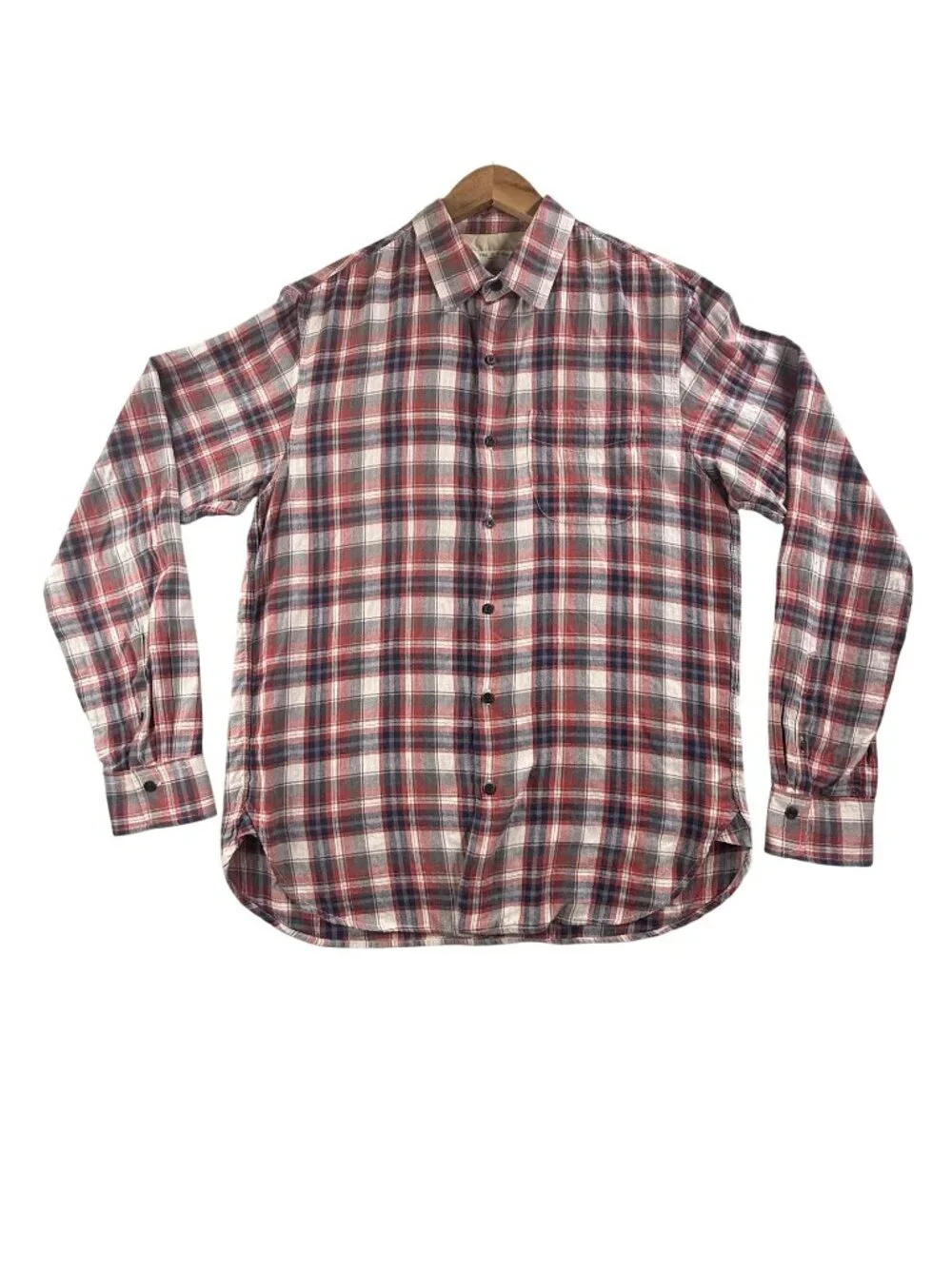 Rag & Bone Shirt Mens Large Red Plaid Flannel Button Up Long Sleeve Pocket USA